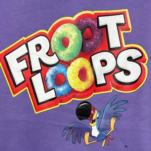 Kellogg's Froot Loops Breakfast Cereal Logo Purple Pullover Hoodie Sz XL & L - Picture 4 of 4